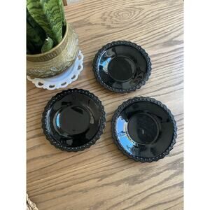 Rare Antique 1920s L.E. Smith Black Amethyst Glass Plates Beaded Scalloped Edge